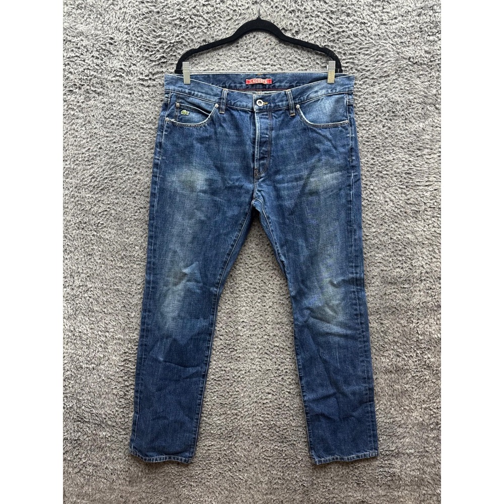 Lacoste Live Slim Fit Straight Button-Fly Denim Jeans Medium Wash Mens Size 36